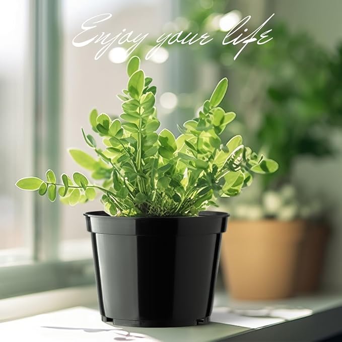 15 Pack 6 Inch Plastic Plant Pots with Drainage Holes, Sturdy Nursery Pots for Plants, Thickened Flower Pots for Indoor Outdoor Planting Transplanting, Succulents, Seedlings, Black