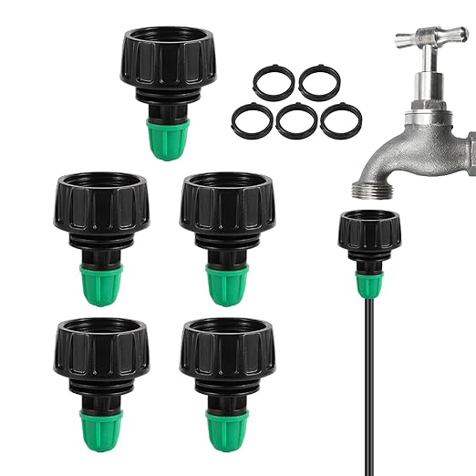 Garden Hose Adapter 3/4 to 1/4 Inch Drip Irrigation Tubing Connectors Lock Barbed Design 3/4 US Standard GHT Thread 5 Pack(3/4" to 1/4" Pipe Connector)