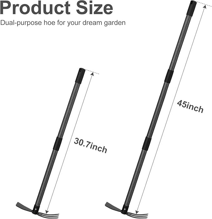 Cultivator Hoe Garden Tool, 30.7 inch Stainless Steel Long Handle Heavy Duty Gardening Tools，Extended Reach Double Hoes Suitable for Digging Loosening