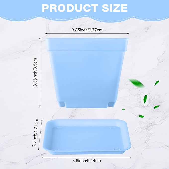 100 Pieces 4 Inch Flower Pots Square Plants Nursery Pot Plastic Plant Seedling Pots Nursery Transplanting Planter Container with Saucer for Indoor Herbs Succulents Balcony Garden Office (Blue)