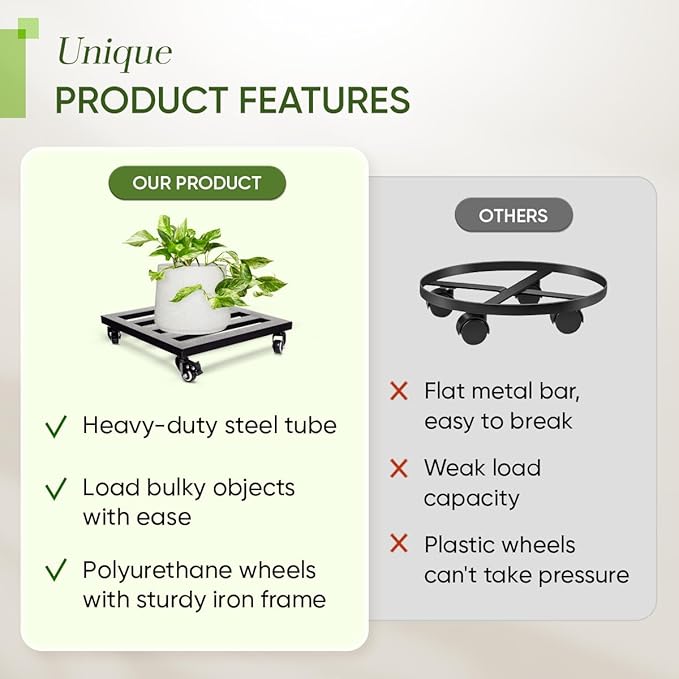 IDZO Upgraded apacity 385lbs, 14Inch Plant Caddy with Wheels Heavy Duty, Thicker Metal Plant Dolly, Plant Stand with Wheels Hauling Heavy Household Items