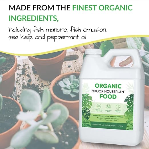 Organic Indoor Houseplant Food - Use on All Live Indoor Plants, Orchids, and Succulents | Concentrated Liquid Fertilizer Alternative (32oz, Mixes to 32 Gallons)