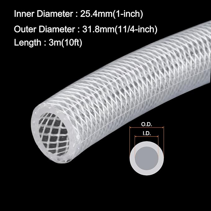 1" x 1 1/4" Braided Clear Plastic PVC Tubing 10ft High Pressure Flexible Reinforced Vinyl Tube, [for Garden Irrigation, Water Hose, Fish Tank, Water Transfer] - 25.4x31.8mm