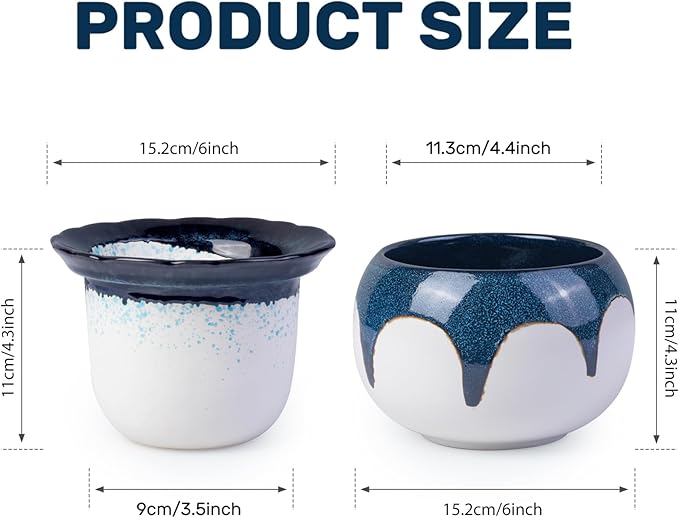 African Violet Pots, 6 Inch Self Watering Pots for Indoor Plants,Easy Plant Self Watering Planter, Ceramic Plant Pot with Absorbent Inner Pot for Flowers - Gradient Blue