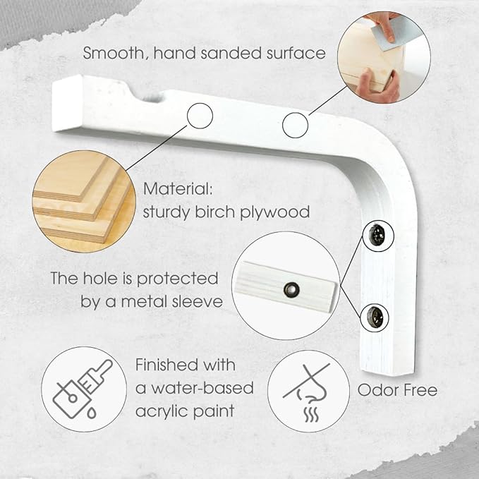 2-Piece Set of Plant Hooks for Wall 6 inch - Mounted Wooden Plant Hook - Indoor and Outdoor Bracket Plant Hanger for Planters, Lanterns, Bird Feeders, Patio Decorations (White)