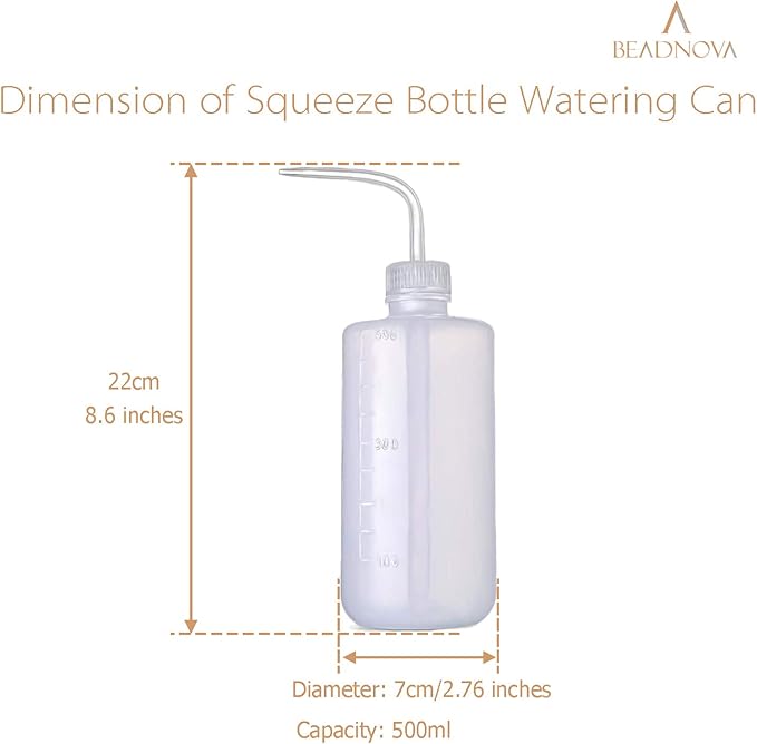 BEADNOVA Irrigation Bottle 500ml 17oz Indoor Plant Watering Can Water Squirt Bottle Plastic Rinse Bottle for Eyelash Extensions Eye Wash Tattoo Lab (1pc)