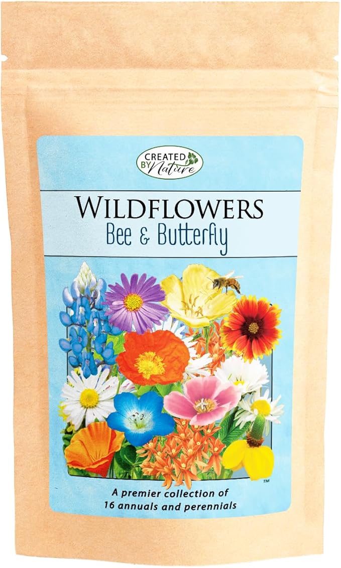 Bee and Butterfly Wildflower Seed Mix, Covers 325 Sq Ft, 16 Flower Varieties, Over 30,000 Seeds - Created By Nature