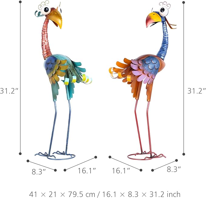 Tooarts Metal Garden Bird Statue Standing Animal Backyard Ornaments Outdoor Sculpture for Lawn Patio Art Decoration