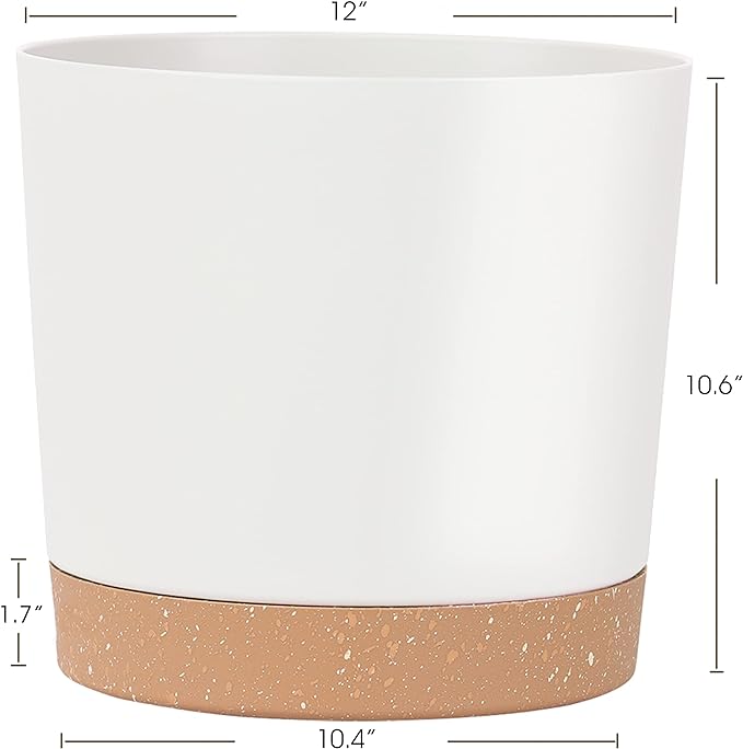 kubvici Plant Pots for Indoor Plants, 2 Pack 12 Inch Pots for Plants, Lightweight Large Planters for Indoor Plants Outdoor Plants, Big Plastic Plant Pot Flowers Pot with Drainage (12” Green & White)