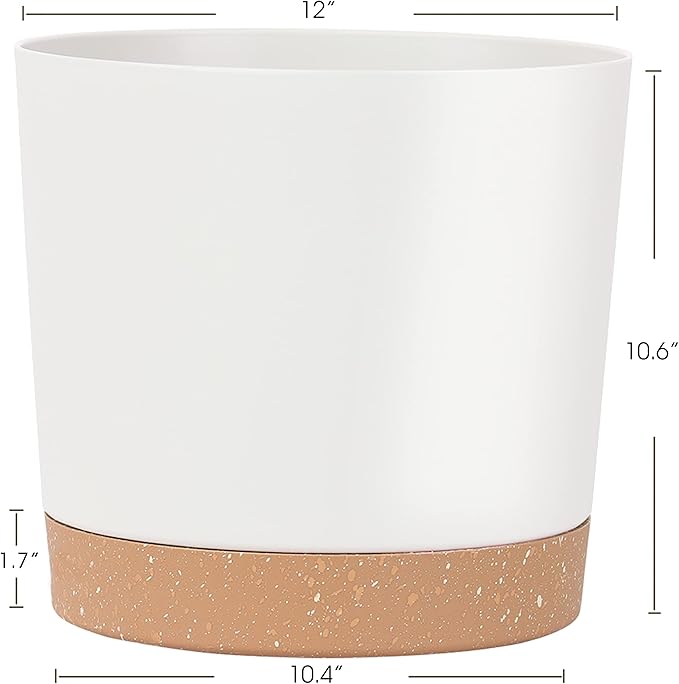 kubvici Plant Pots for Indoor Plants, 2 Pack 12 Inch Pots for Plants, Lightweight Large Planters for Indoor Plants Outdoor Plants, Big Plastic Plant Pot Flowers Pot with Drainage (12” Green & White)