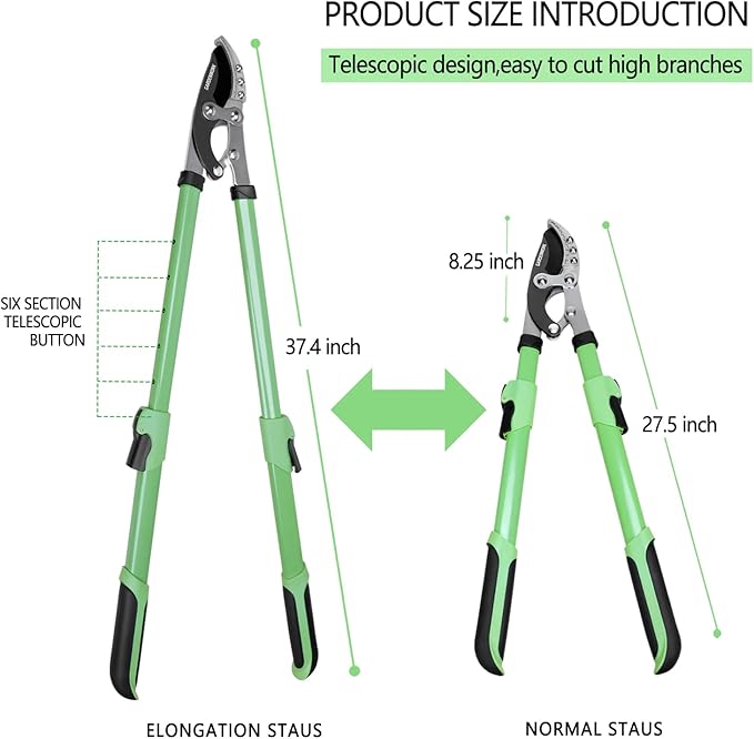 28-37" Extendable Anvil Loppers for Tree Trimming Heavy Duty with Compound Action,Chops Thick Branch Ease with 2" Clean Cut Capacity,Telescopic Branch Cutter with SK5 Sharp Blade