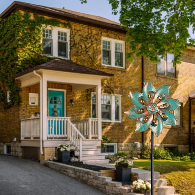 VEWOGARDEN Garden Decor Wind Spinners, Small Waterproof Metal Pinwheels Wind Spinner for Yard and Garden 37 * 10inches (Double Blade)