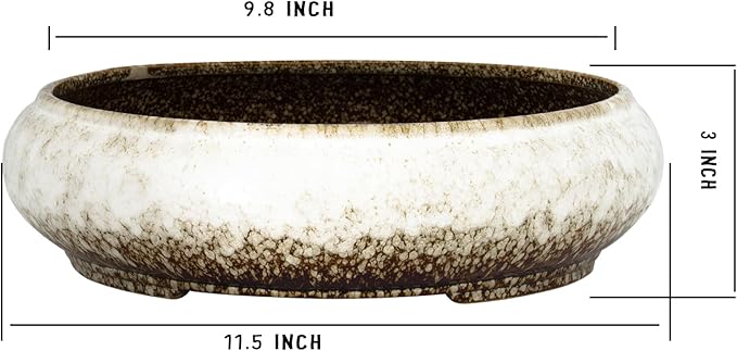 Succulent Pots - 11.5 Inch Ceramic Bonsai Pots with Drainage, Large Shallow Succulent Planters for Indoor Outdoor Plants, Round Glazed Cactus Flower Plant Container Bowl Home Desk Decor(White)