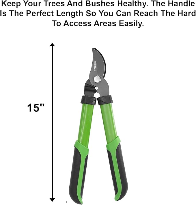 WilFiks 15" Mini Bypass Lopper, Garden Pruning Shears, Tree Trimming Hand Tool, Classic Steel Hand Gardening Scissors with A Comfortable, Shock Absorbing Handle, Strong Pruner For Tree Branches