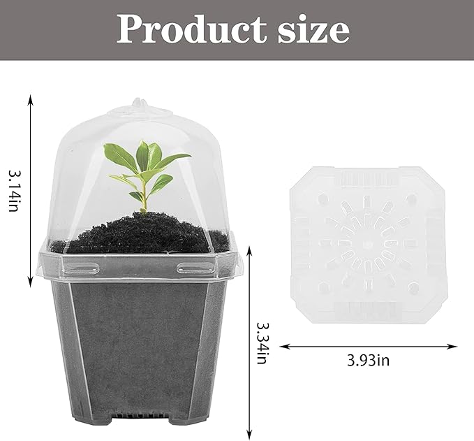 EBaokuup 4" Clear Plant Nursery Pots with Humidity Dome, 10PCS Plastic Gardening Pot Plant Container, Seed Starting Pot with Drain Holes for Seedlings/Vegetables/Succulents/Cuttings
