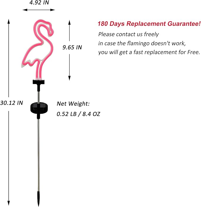Pink Flamingo Solar Garden Stake Lights, [Set of 2] Outdoor Solar Pathway Light for Lawn Patio Yard Walkway, Neon Pink Lighting (30" Height)