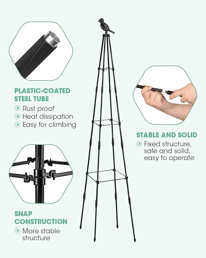 Trellis for Climbing Plants Outdoor, 2 Pack Plant Trellis Support for Climbing Vine, Plant Support Tower Cages Plastic Coated Metal Pipe Supports for Outdoor Indoor,Tomato cage (Black, 5 FT)