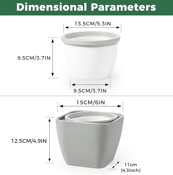 6 Inch Self Watering Pots for Indoor Plants,African Violet Pots, Easy Plant Self Watering Planter, Ceramic Plant Pot with Absorbent Inner Pot for Flowers,Indoor Flower Pots-Grey