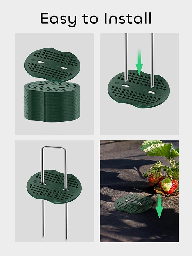 GROWNEER 100 Pack Galvanized Landscape Staples 6 inch 11 Gauge Garden Staples and 100 Pack Gasket U-Shaped Tent Stakes SOD Pins Yard Stakes for Securing Weed Fabric Barrier Ground Cover Fence