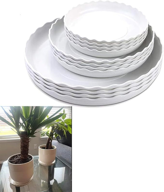 12 Packs Wave Plant Saucer - Plastic Flower Pot Drip Trays/Durable Heavy Duty White Plant Tray for Indoor and Out Door Plant(6/8/10 inch)