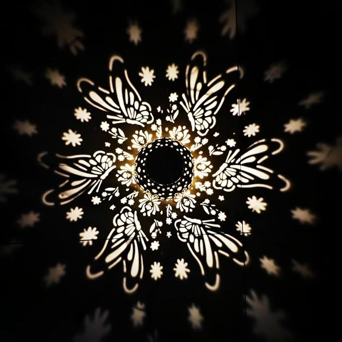 2 Pack Outdoor Solar Hanging Lantern Lights Metal LED Decorative Lamp for Garden Patio Porch Lawn and Table.Unique Gifts for Women Gardening. (Bronze Butterfly)