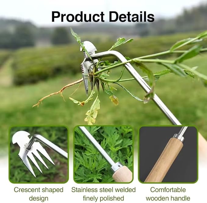 2Pcs Dritnow Weed Puller Tool and Crack Weeder, Paver Crevice Uprooting Weeding Removal Tool, 4 Claw Manual Pulling Weeders with Wood Handle for Garden, Driveway and Sidewalk
