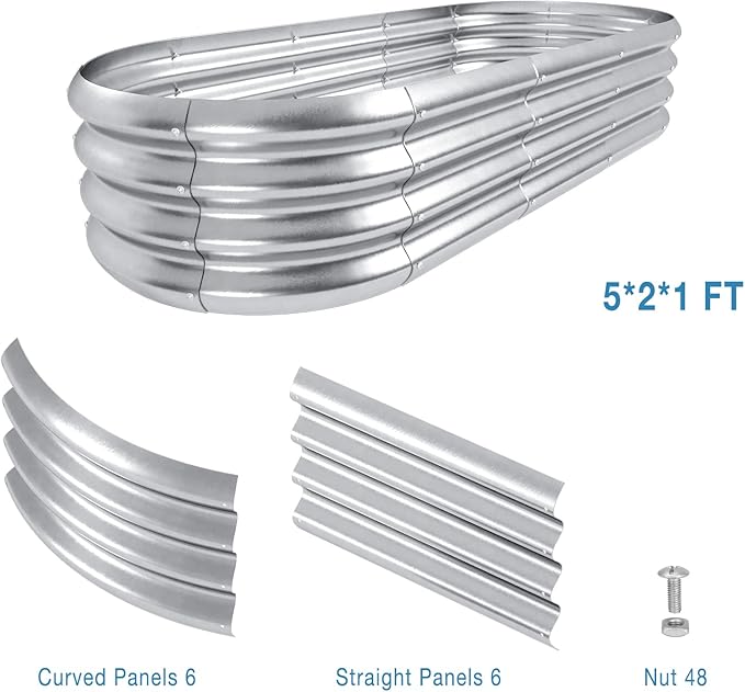 HOXHA Planter Raised Beds, 5X2X1 FT Land Guard Oval Galvanized Steel Planter Box, Metal Raised Garden Bed kit, for Outdoor Growing Fresh Veggies, Flowers, Herbs, and Succulents