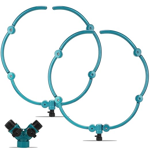 2Pcs 360° Tree Water System Tree Watering Ring 20 Inch Circle Sprinkler and Irrigation System Targeted Water with Y Hose Splitter for New Tree Outdoor Plants Raised Garden Beds Shrubs (Green, Large)