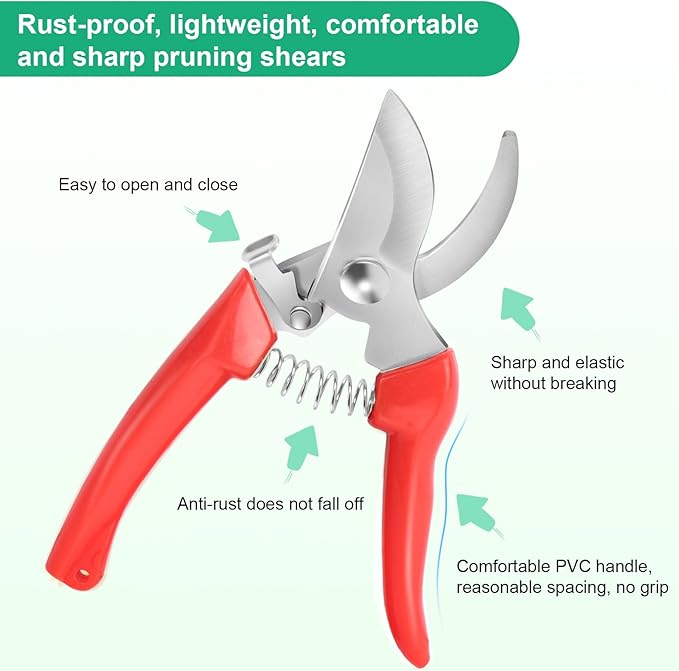 Premium garden shears, meperez pruning scissors gardening tools, pruners for flower, bushes, rose and fruit tree, use for florist, yard and orchard the plant clippers, sharp steel anvil snips