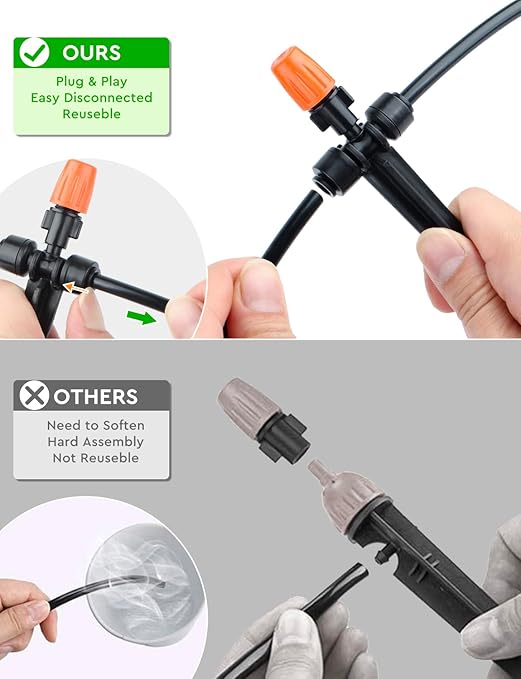 50ft Micro Drip Irrigation Kit, Micro Drip Irrigation System Kit with Adjustable Misting Nozzle Sprinkler, Tubing and Connectors, Watering for Garden, Flower Beds, and Potted Plants