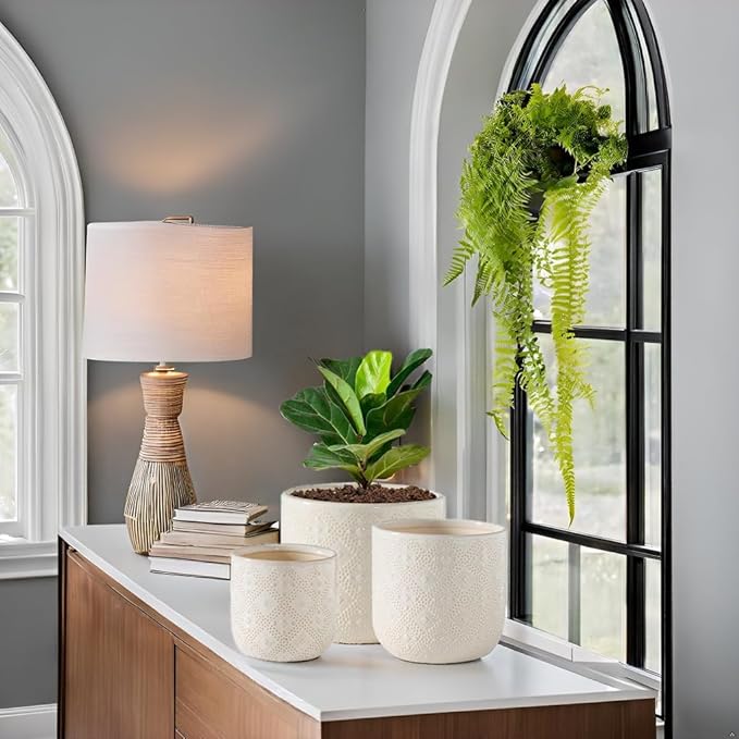 Docrin Ceramic Plant Pots Indoor：6.5+5.3+4 Inch Planters with Drainage Holes for Home/Office - Set of 3 / White