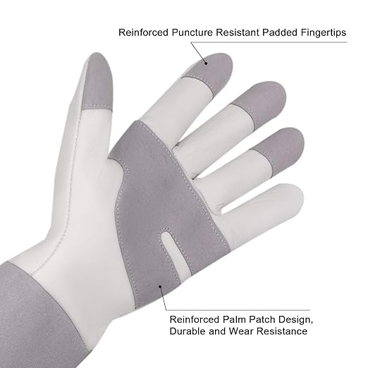 HLDD HANDLANDY Gardening Gloves for Women & Men, Leather Long Sleeve Rose Pruning Gloves, Thorn Proof Garden Work Gauntlet Animal Handling Gloves (Small, Gray)