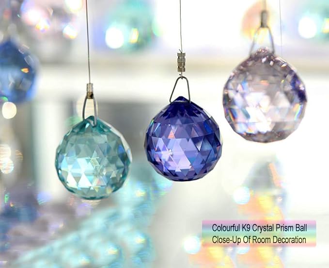 MerryNine 40mm Mixed Colorful Crystal Ball Prism with Drilled Hole Sun Shine Catcher Rainbow Pendants Maker, Hanging Crystals Prisms for Windows, for Feng Shui, for Gift(PrismBall-40mm Colorful)