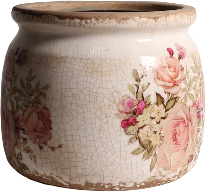 Ceramic Planters for Indoor Plants, Plant Pots with Drainage Hole, 6.29in. Flower Pots for Indoor Plants, Stylish Planters & Succulent Pots, Crackle Glaze Finish Plant Pots Indoor, Pink