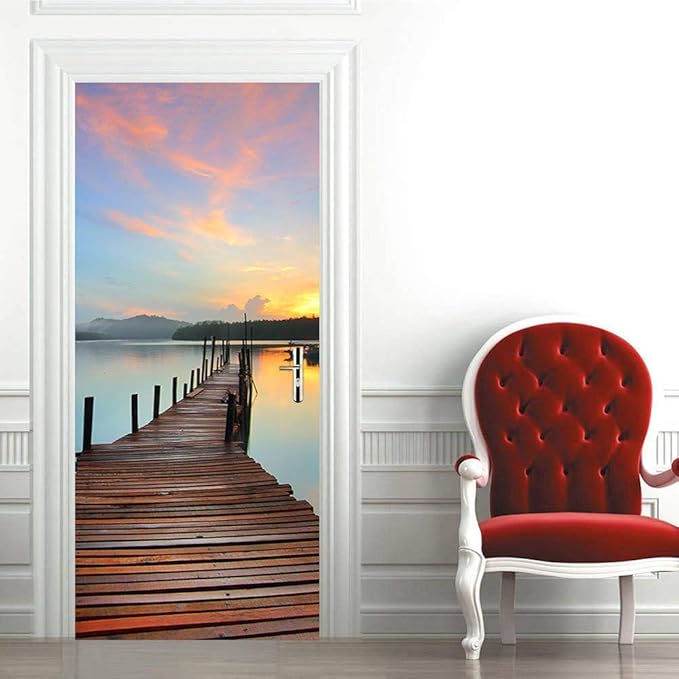 3D Door Stickers Murals - Peel and Stick - PIER - Wallpaper Self-Adhesive Decals - Removable PVC Waterproof Door Poster - Bedroom, Living Room - 37.4" x 78.7"