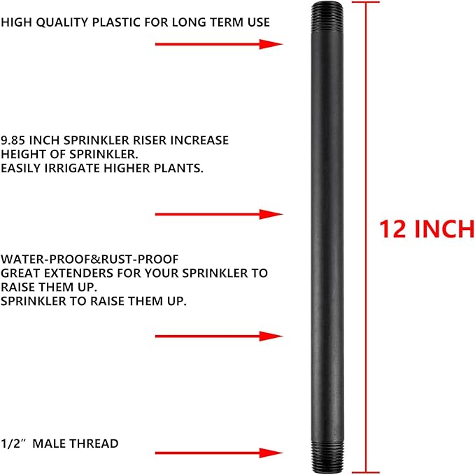 1/2 Inch Double Male Threaded Head Pipe Riser Multifunctional NPT Sprinkler Extensions 6Pc,12 Inches(NPT Sprinkler Extension)