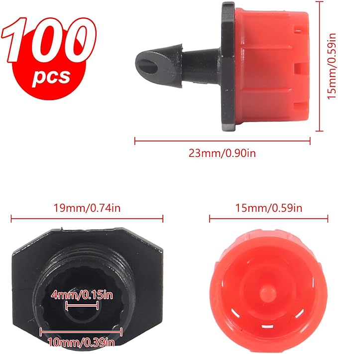 100pcs Drip Irrigation Fittings 360 Degree Adjustable Irrigation Drippers Sprinklers 1/4 Inch Drip Fittings for Watering System