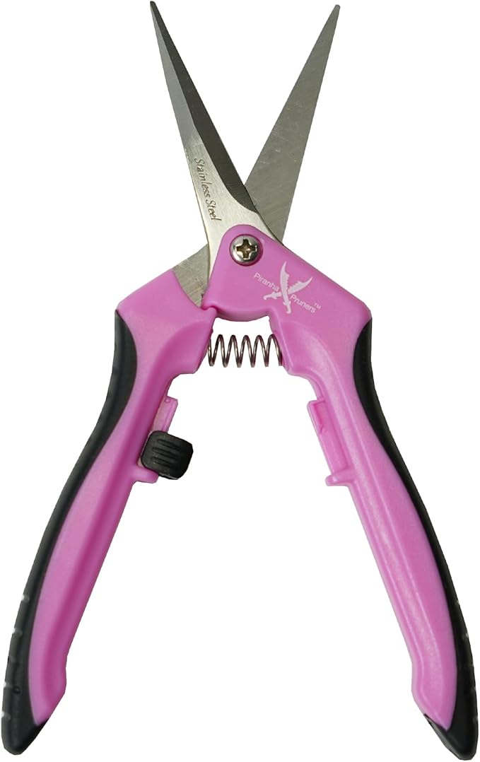 Piranha Pruner Trimming Scissors Garden Shears, Plant Trimmers, Gardening Hand Tools, Straight Stainless Steel Blade, Pink Handle