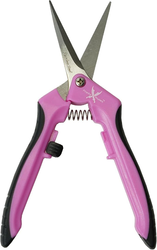 Piranha Pruner Trimming Scissors Garden Shears, Plant Trimmers, Gardening Hand Tools, Straight Stainless Steel Blade, Pink Handle