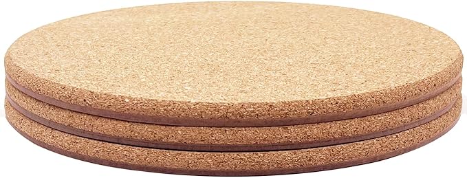 Cork Plant Coasters, Layers Hard Thick Cork Planter Coaster, 10 Inch Absorbent Cork Plant Mats, Cork Trivets for Hot Dishes, Cork Plant Coasters for House Plants, 3 Pcs