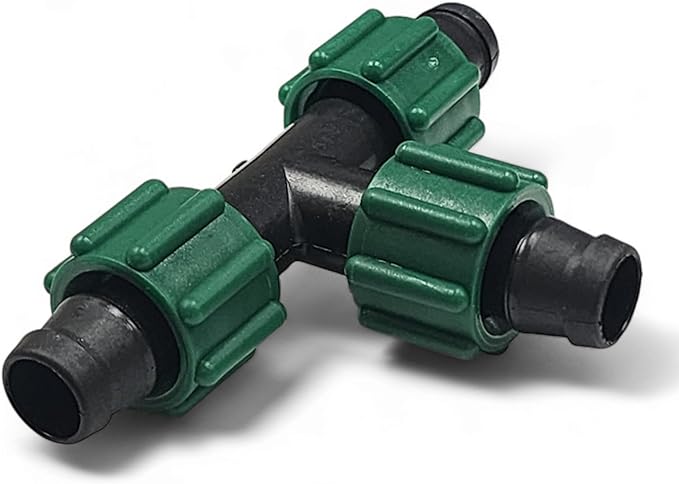 10-Pack - USA MADE - PREMIUM Drip Tape Irrigation Tubing 3 Way Tee (5/8" or .625" - .645") Universal Perma-Loc Connector Barbed Locking Fitting - Fits All Brands 16mm Drip Tape AG Tubing