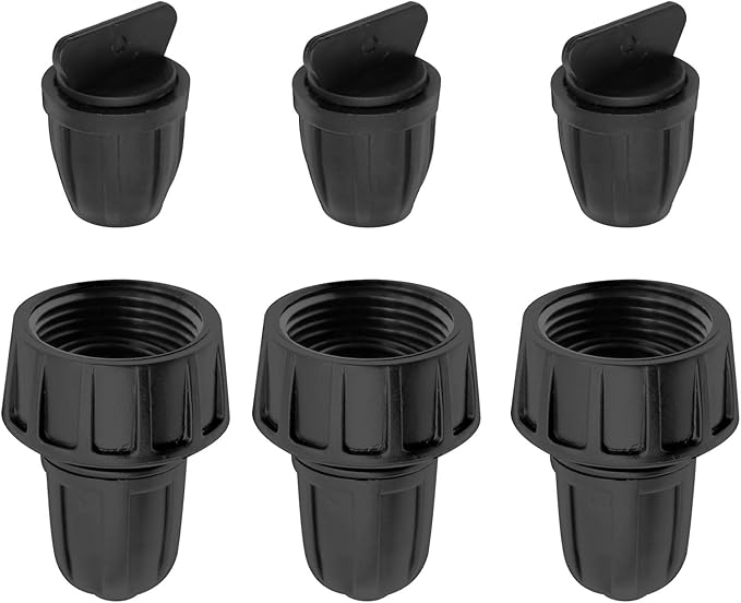 6 Pack Irrigation Tubing Fittings 3 x PVC Female Hose Thread Non-Swivel Adapter to 5/16" tubing 3 x Barbed Threaded End Plugs - Drip Faucet Connector Garden Hose Adapter