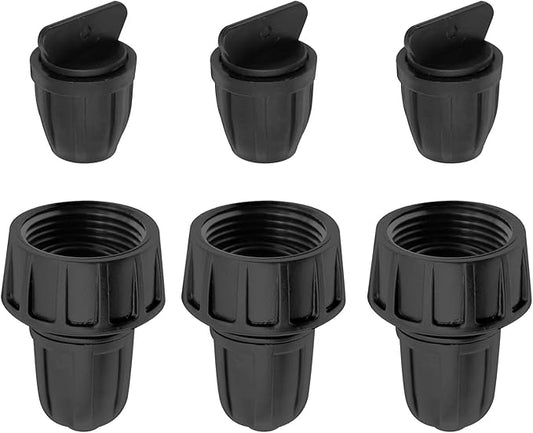 6 Pack Irrigation Tubing Fittings 3 x PVC Female Hose Thread Non-Swivel Adapter to 5/16" tubing 3 x Barbed Threaded End Plugs - Drip Faucet Connector Garden Hose Adapter