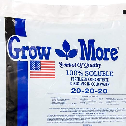 Grow More 20-20-20 Water Soluble Fertilizer - 25lb Bag of All Purpose Fertilizer for Exceptional Crop Yields - All Purpose Plant Food for Vegetables, Flowers, Trees, Shrubs, and Houseplants
