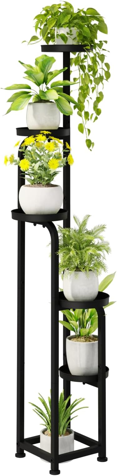 Bamworld Tall Plant Stand Indoor Outdoor, Corner Metal Flower Pot Stands for Multiple Plants, 5 Tier Heavy Duty Plant Shelf for Patio Garden Balcony Living Room Bedroom