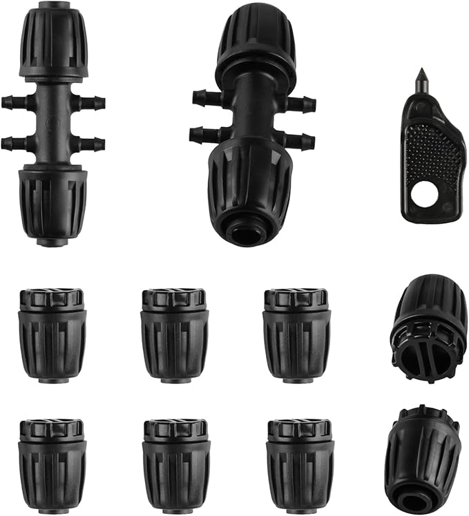 8x1/2 Inch Drip Irrigation Fittings End Caps&2x1/2 Inch to 1/4 Inch Locked Barbed Six Hose Connectors 1/2 Inch Irrigation Fittings End Plugs for (1/2'' ID x 0.60-0.63'' OD)16mm Drip Tubing Connectors