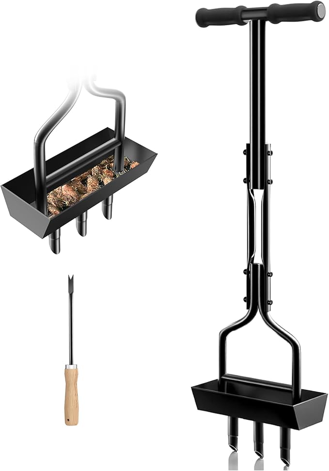 EEIEER Lawn Coring Aerator Tool, Upgarded Manual Lawn Aerators with Soil Storage Basket, 3 Core Tines Plug Aerator with Cleaning Tool, Yard Aeration Tool for Compacted Soil & Lawn Care