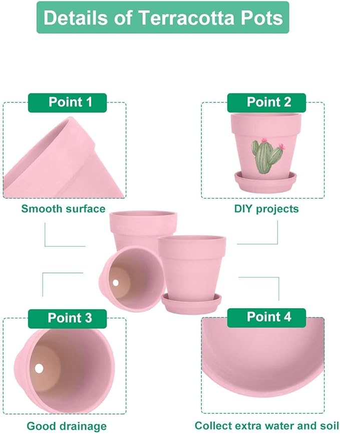 vensovo 6 Inch Peach Pink Terracotta & Clay Pots for Plant with Saucer - 4 Pack Medium Terra Cotta Planter with Drainage Hole, Flowerpot for Indoor Outdoor Plants, Crafts, Wedding Favor