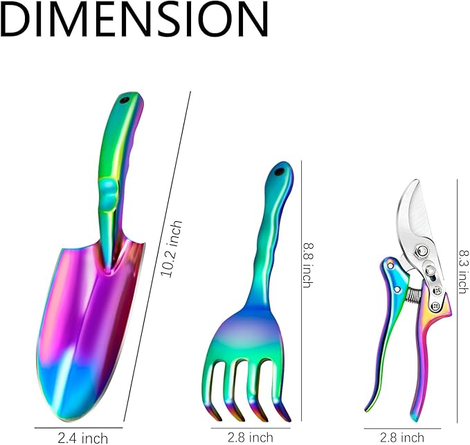 Rainbow Gardening Tool Set, Trowel, Pruning Shears, and Hand Fork (3-Pack)