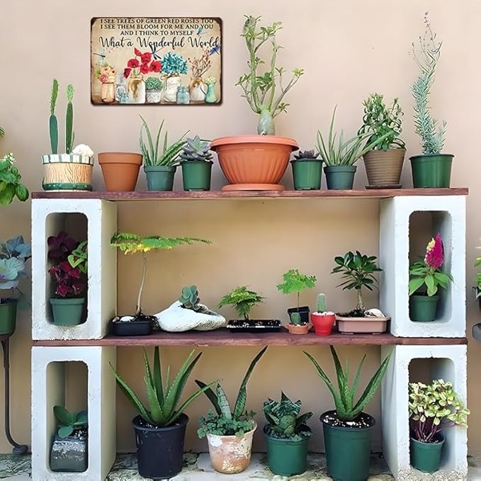 Artlunar Funny Garden Plant Flower Sign Outside Yard Art Decor - What A Wonderful World, 12" x 8" (985)